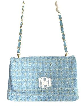 BADGLEY MISCHKA Pale Blue Tweed Bag w/Pearl Strap Embellishment - NWT